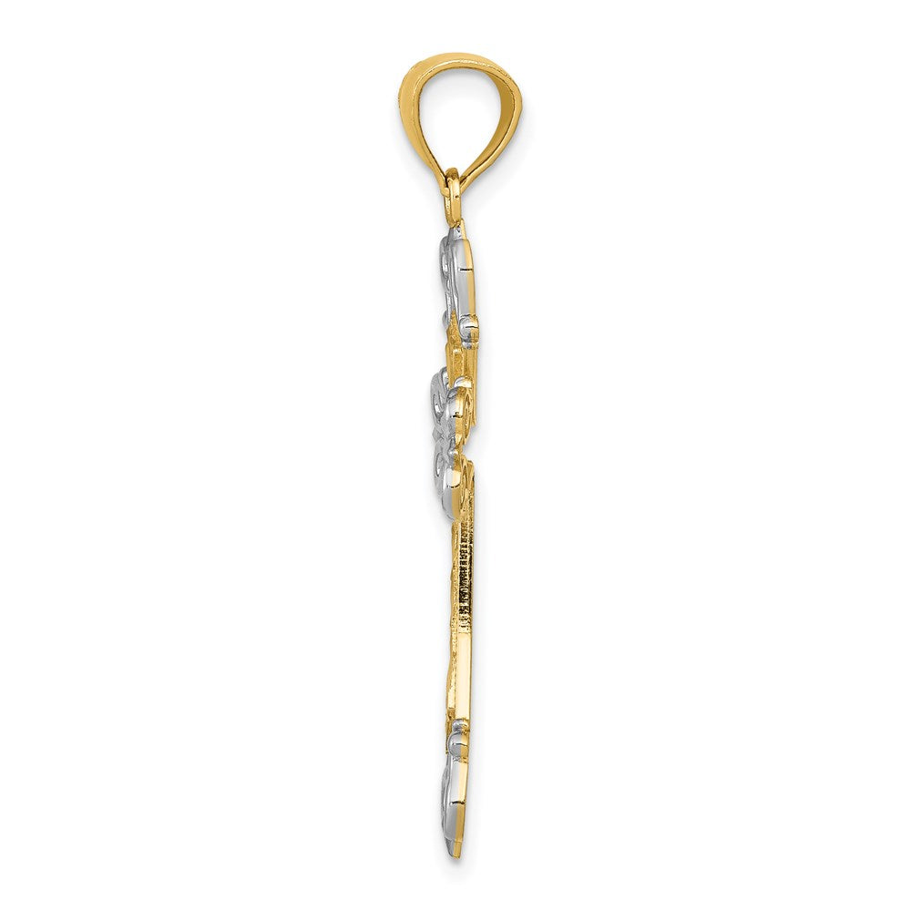 14k w/Rhodium Diamond/cut Cross Pendant