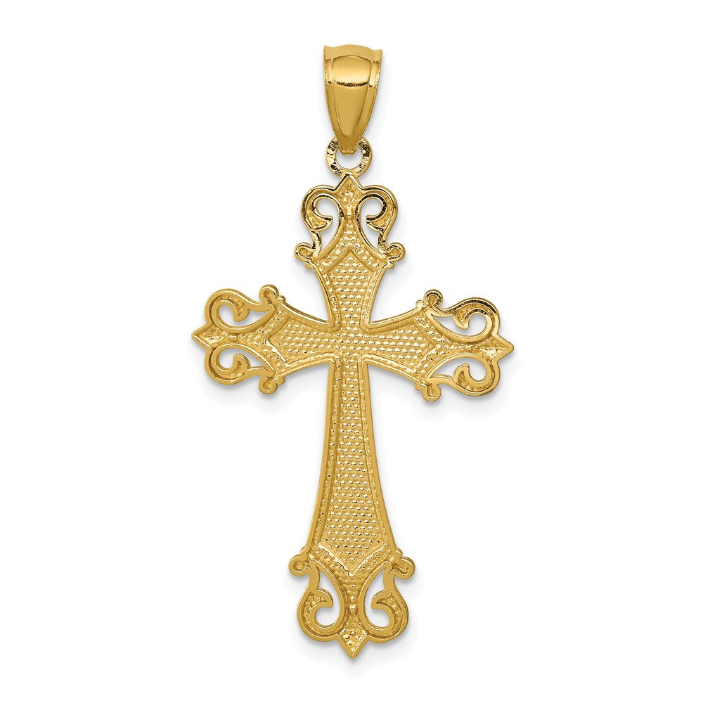 14k w/Rhodium Diamond/cut Cross Pendant