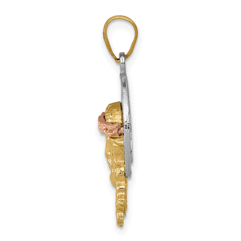 14K Tri-color Diamond-cut Christ Charm