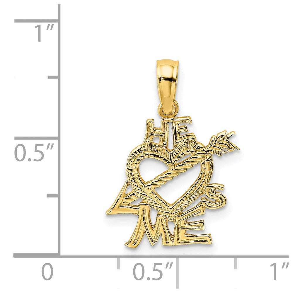 14K HE LOVES ME Heart Charm