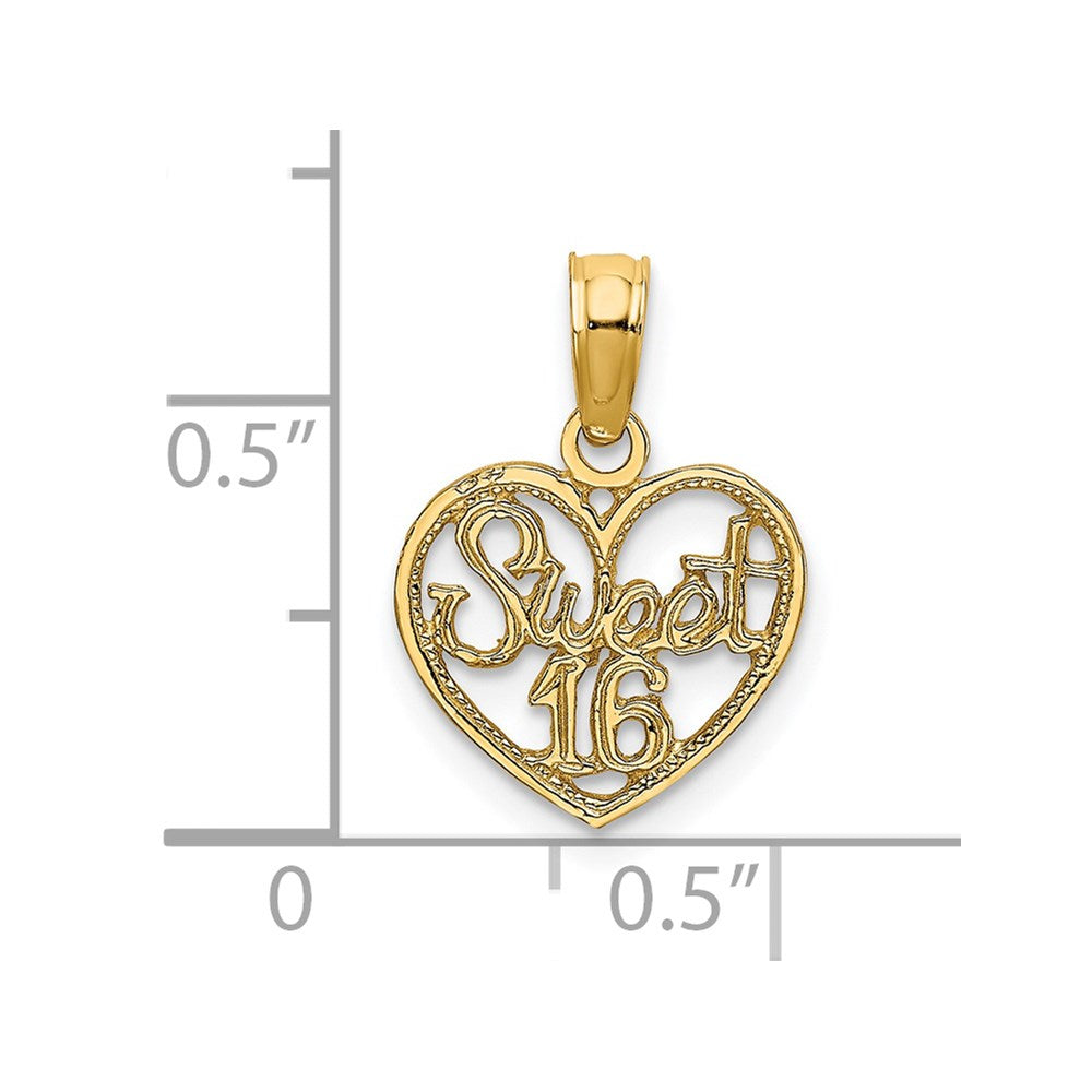 14K SWEET 16 in Heart Charm