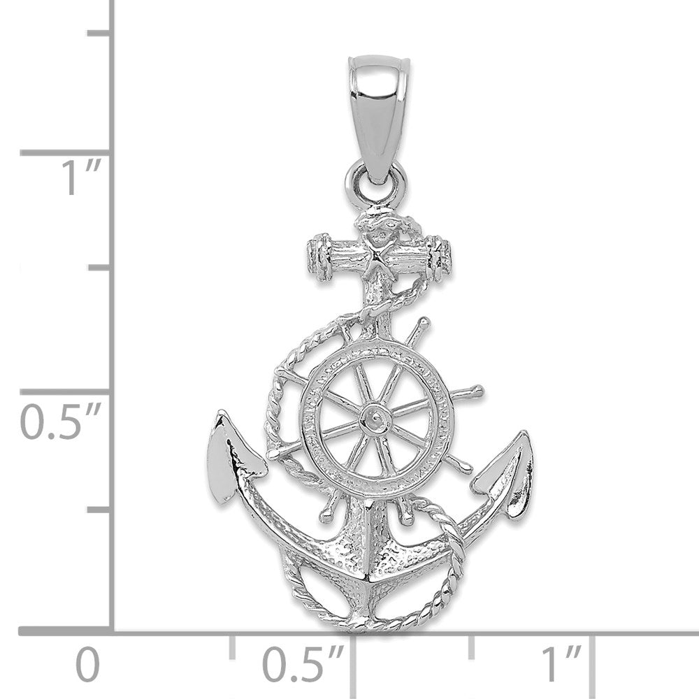 14K White Gold Anchor and Wheel Pendant