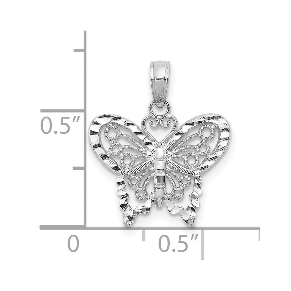 14K White Gold Diamond-cut Butterfly Pendant