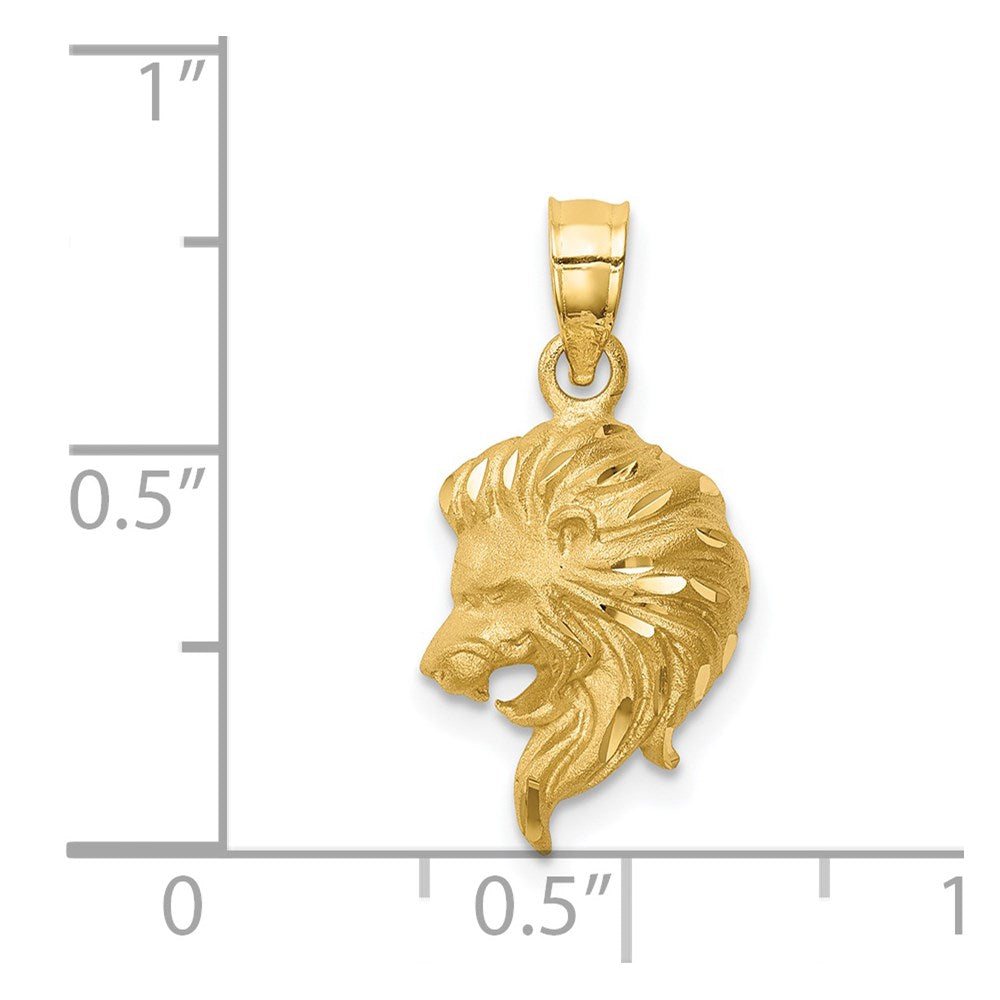 14K Brushed Diamond-cut Lion Head Pendant