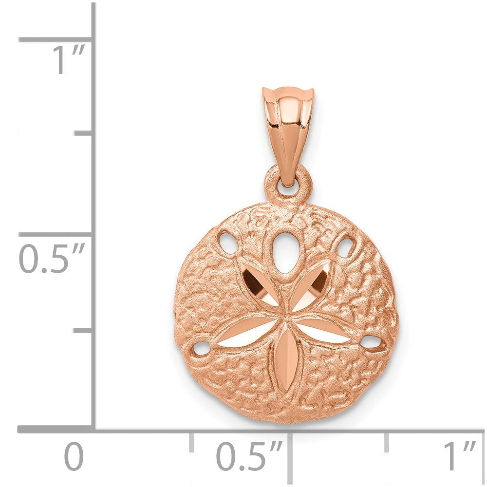 14K Rose Brushed Diamond-Cut Sand Dollar Pendant