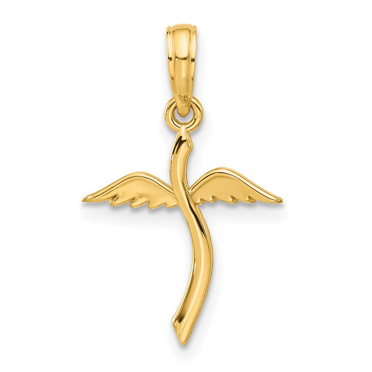 14k Polished Cross with Wings Pendant