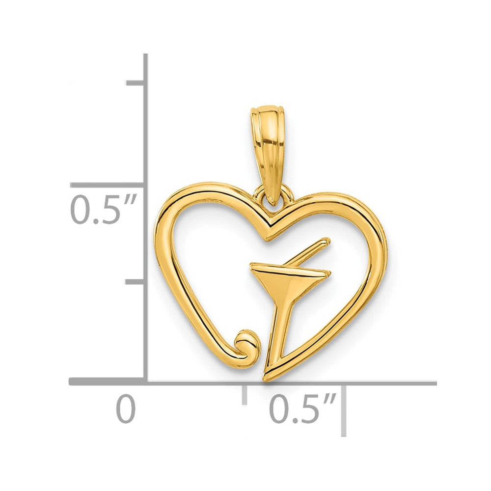 14k Polished Martini In Heart Pendant