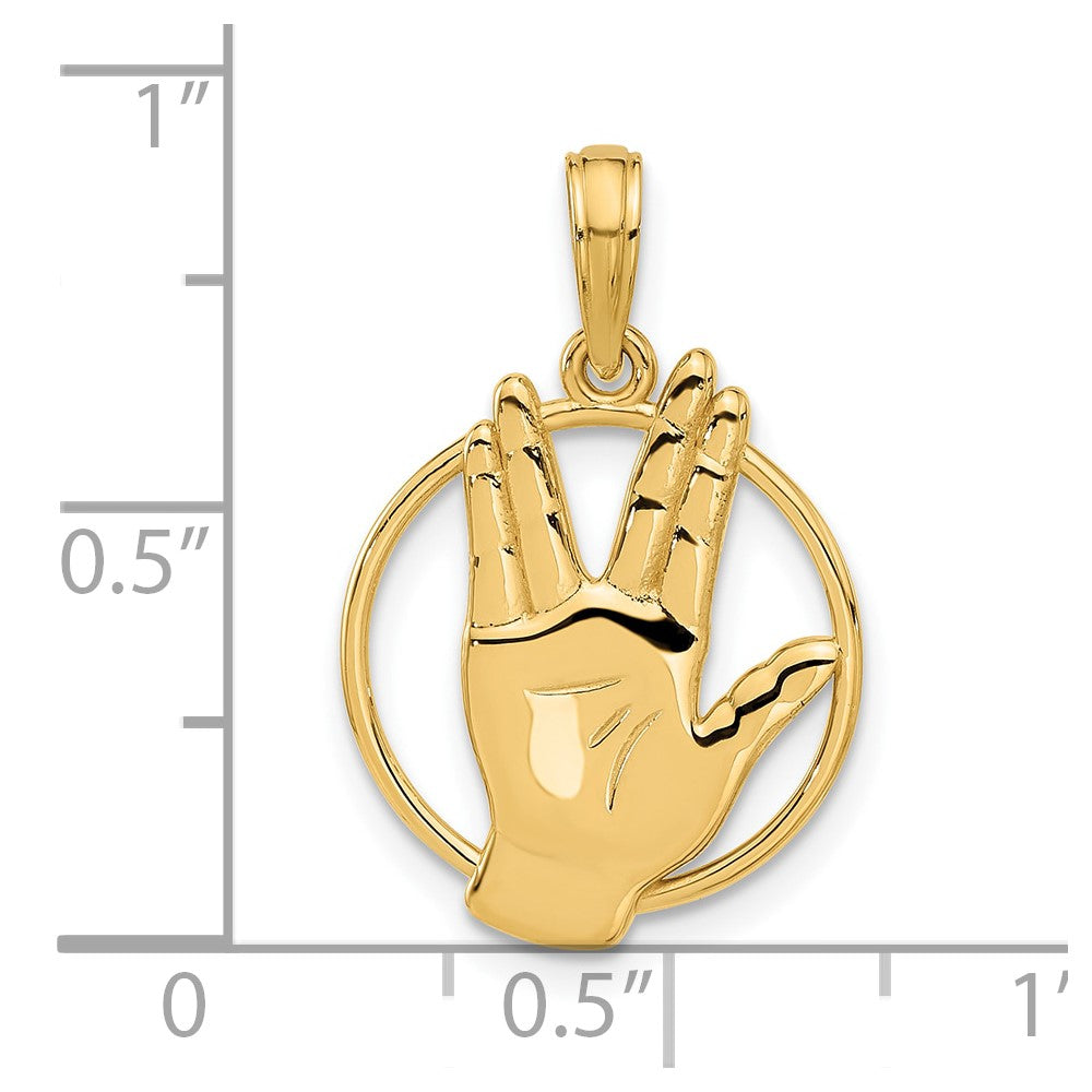 14K Polished Hand Gesture in Circle Charm
