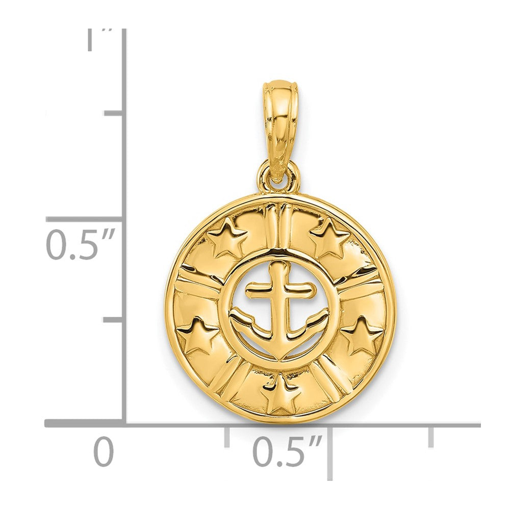 14K Polished Anchor and Stars Charm
