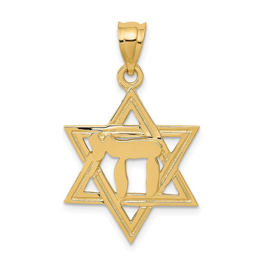 14k Solid Polish Chai in Star of David Charm