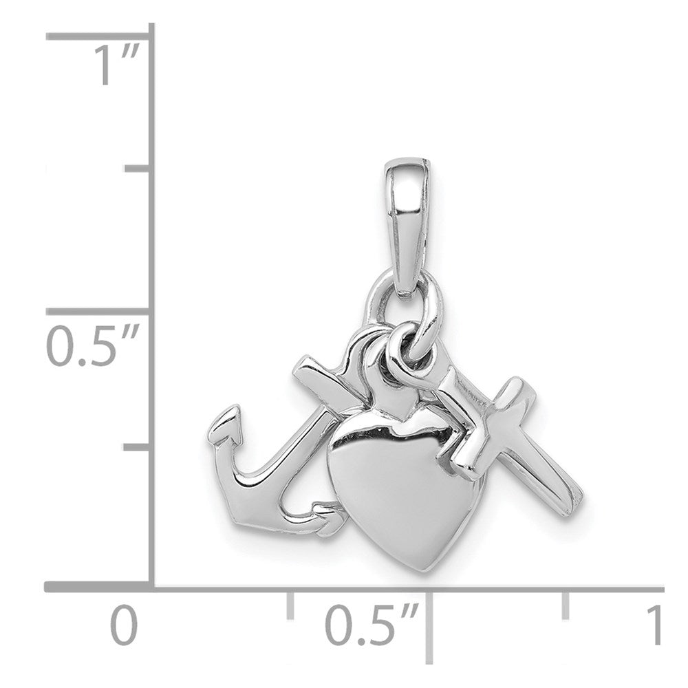 14K White Gold 3D Faith, Hope and Charity Charm