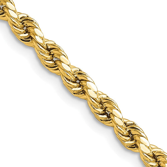 14K 24 inch 4mm Semi Solid Diamond-cut Rope with Lobster Clasp Chain