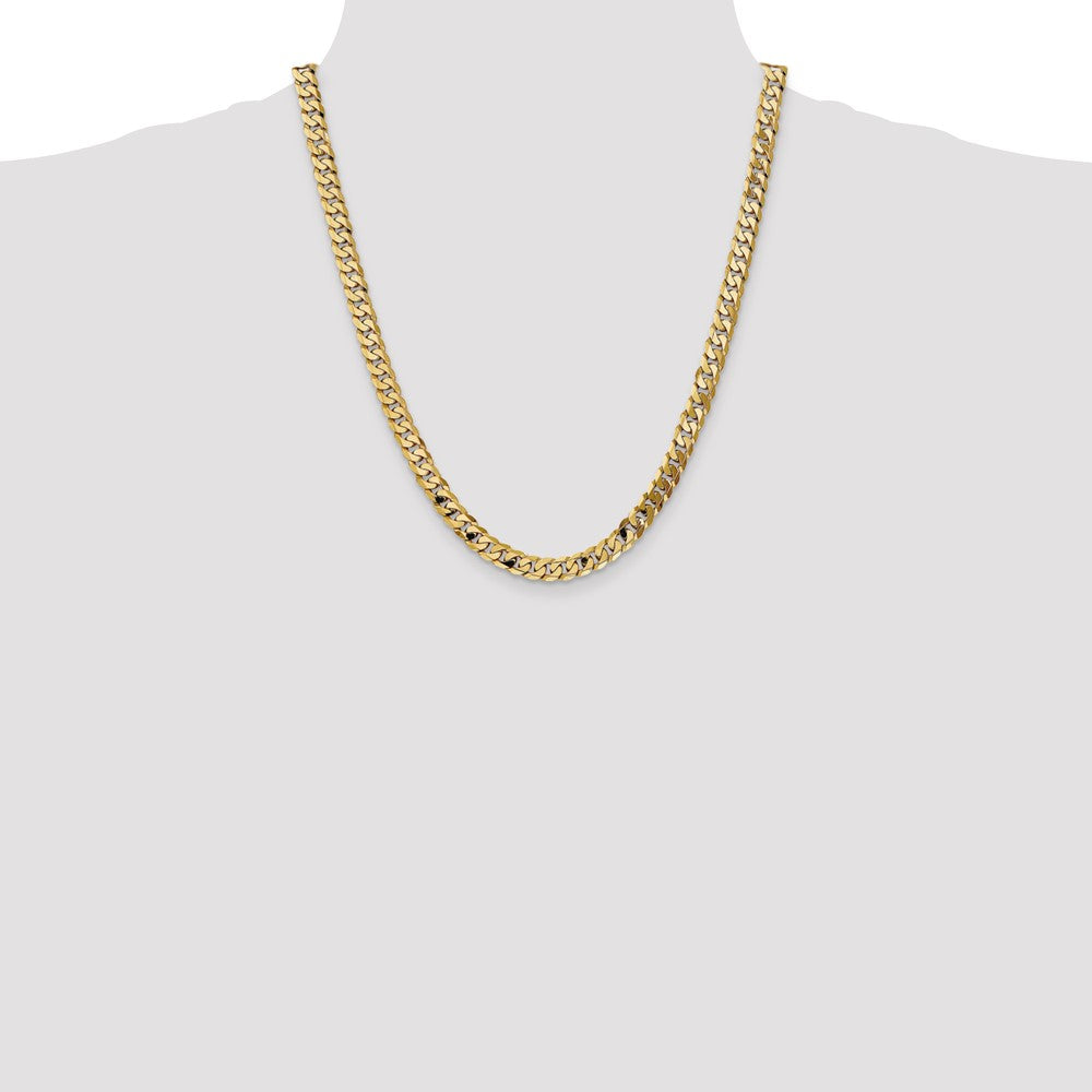 14K 22 inch 7.25mm Flat Beveled Curb with Lobster Clasp Chain