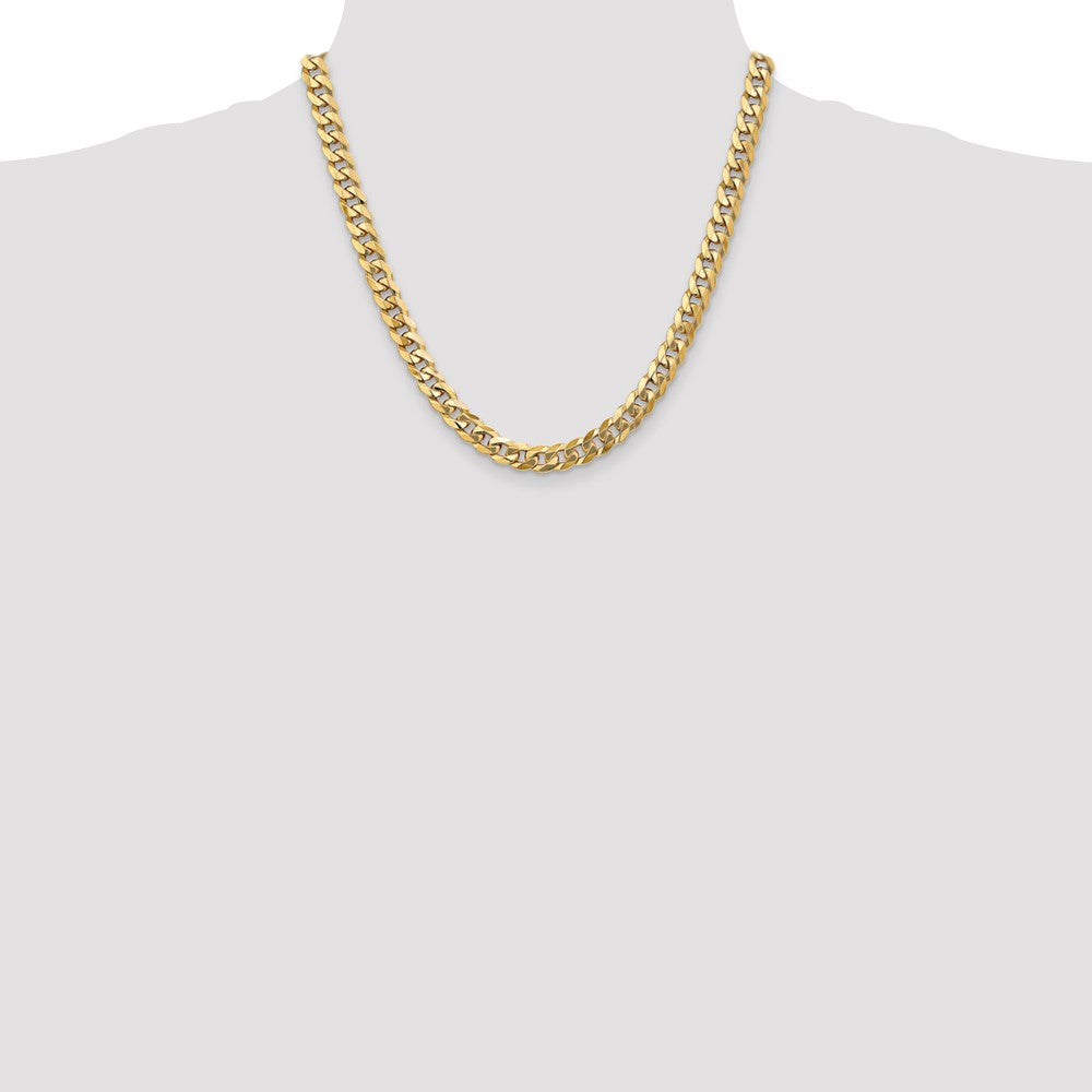 14K 20 inch 8mm Flat Beveled Curb with Lobster Clasp Chain