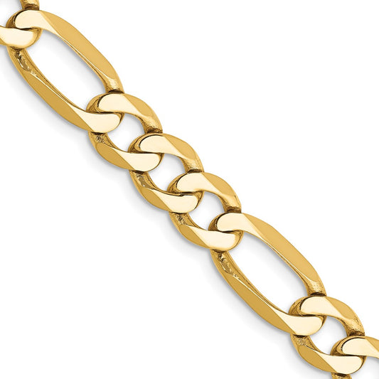 14K 28 inch 7mm Flat Figaro with Lobster Clasp Chain