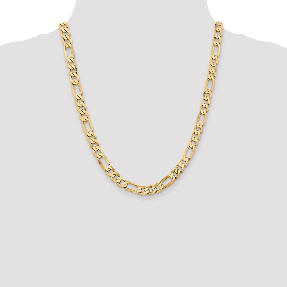 14K 22 inch 7.5mm Flat Figaro with Lobster Clasp Chain
