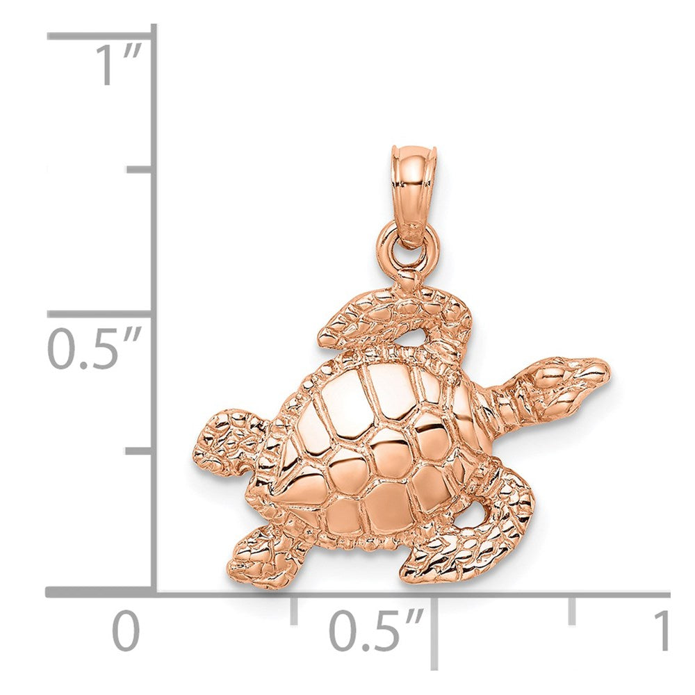 14k Rose Gold Textured Sea Turtle Charm