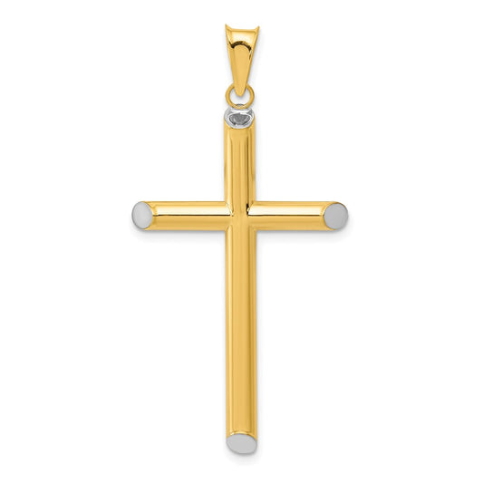 14k w/Rhodium 3-D Hollow Cross Pendant