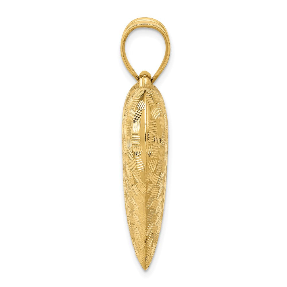 14K Polished Basket Weave Pattern 3-D Heart Pendant