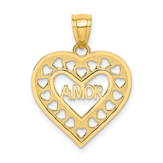 14k AMOR  in Cut-out Heart Charm