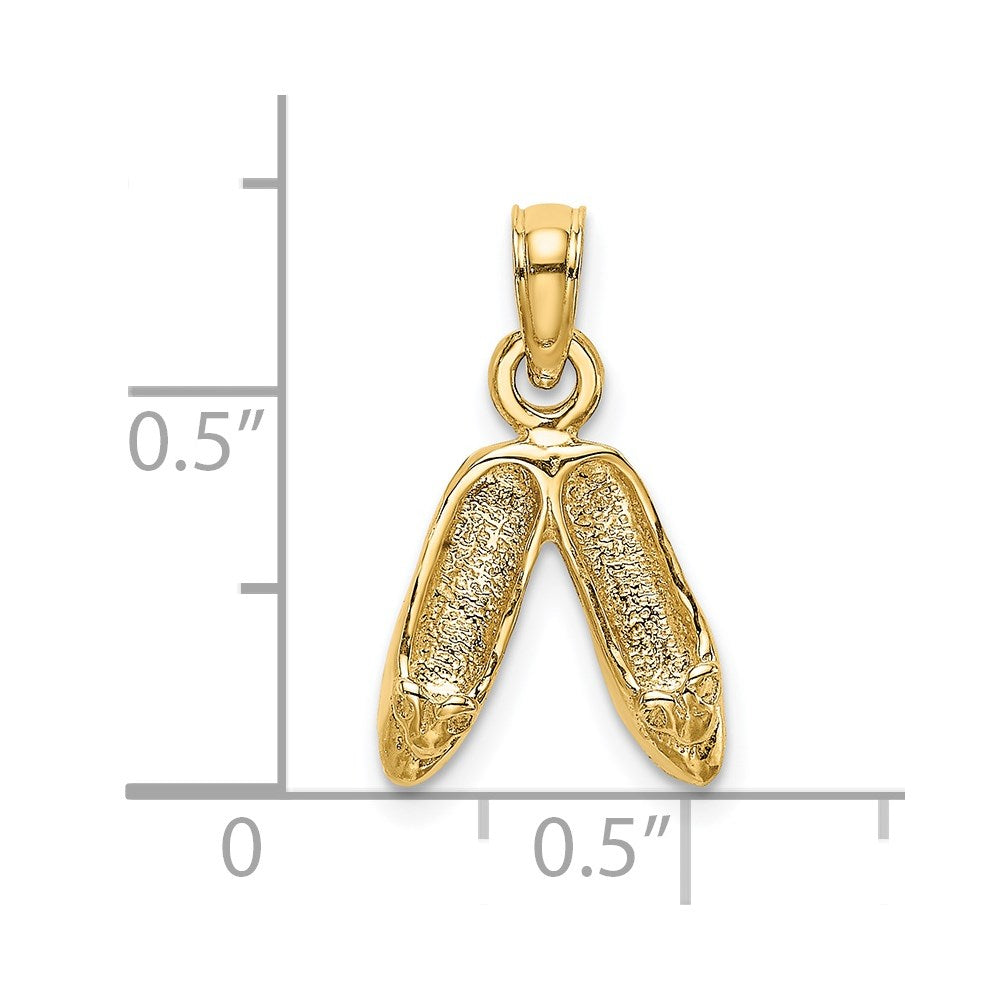 14K Gold 3D Polished Textured Ballerina Slippers Charm