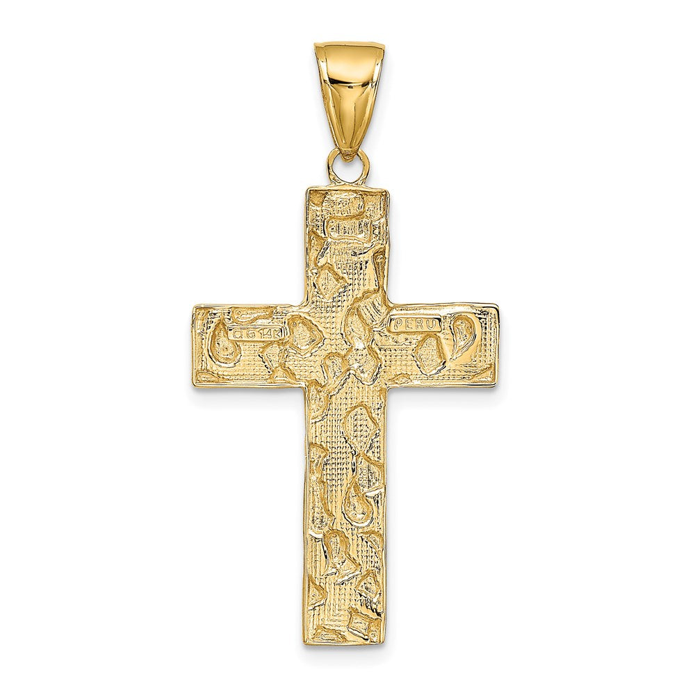 14K Polished/Textured Nugget Style Cross Pendant