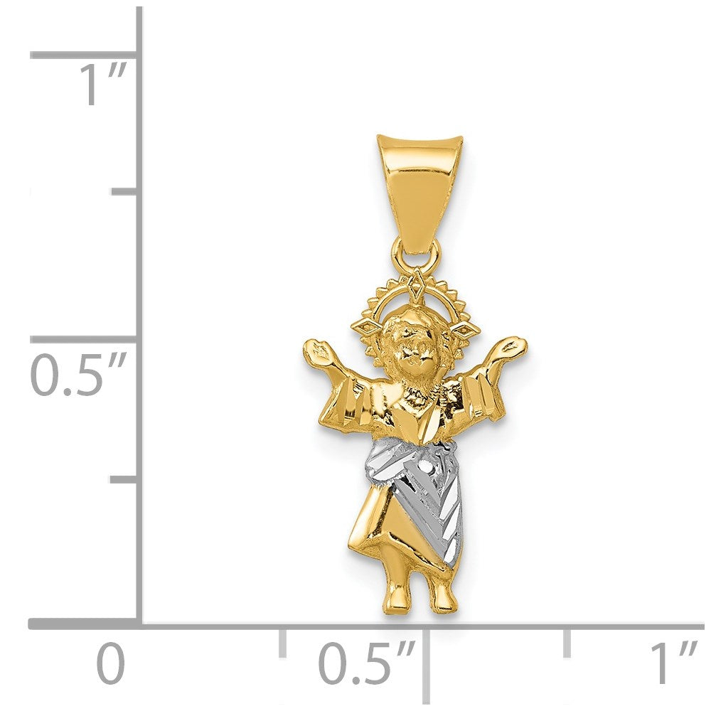 14k with Rhodium D/C Polished Baby Jesus Pendant