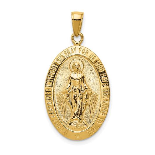 14K Gold Satin and Polished Finish Miraculous Medal Pendant