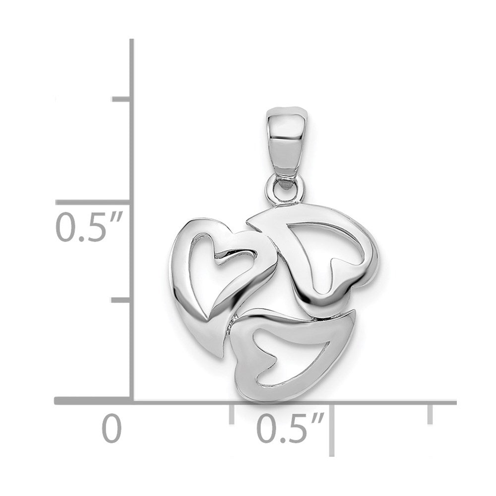 14k White Gold Polished Cut-out 3-Heart Pendant