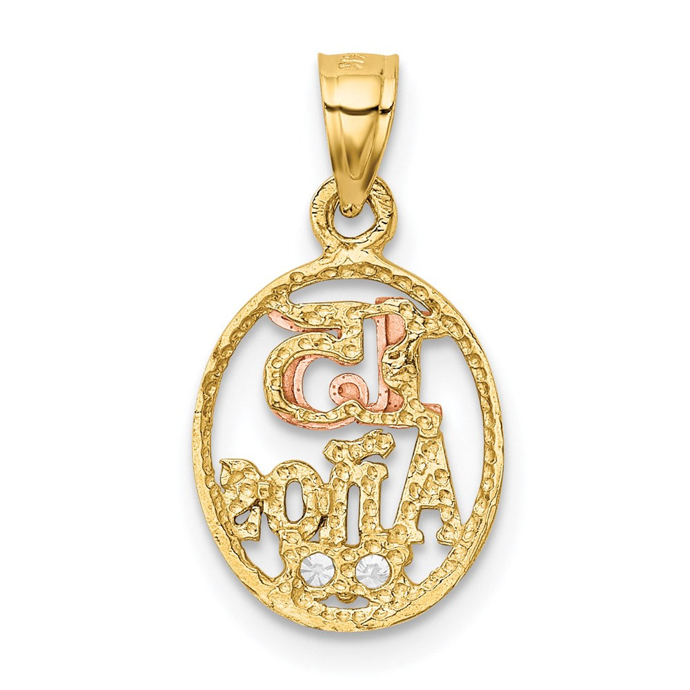 14k Two-tone w/White Rhodium CZ 15 Anos Pendant
