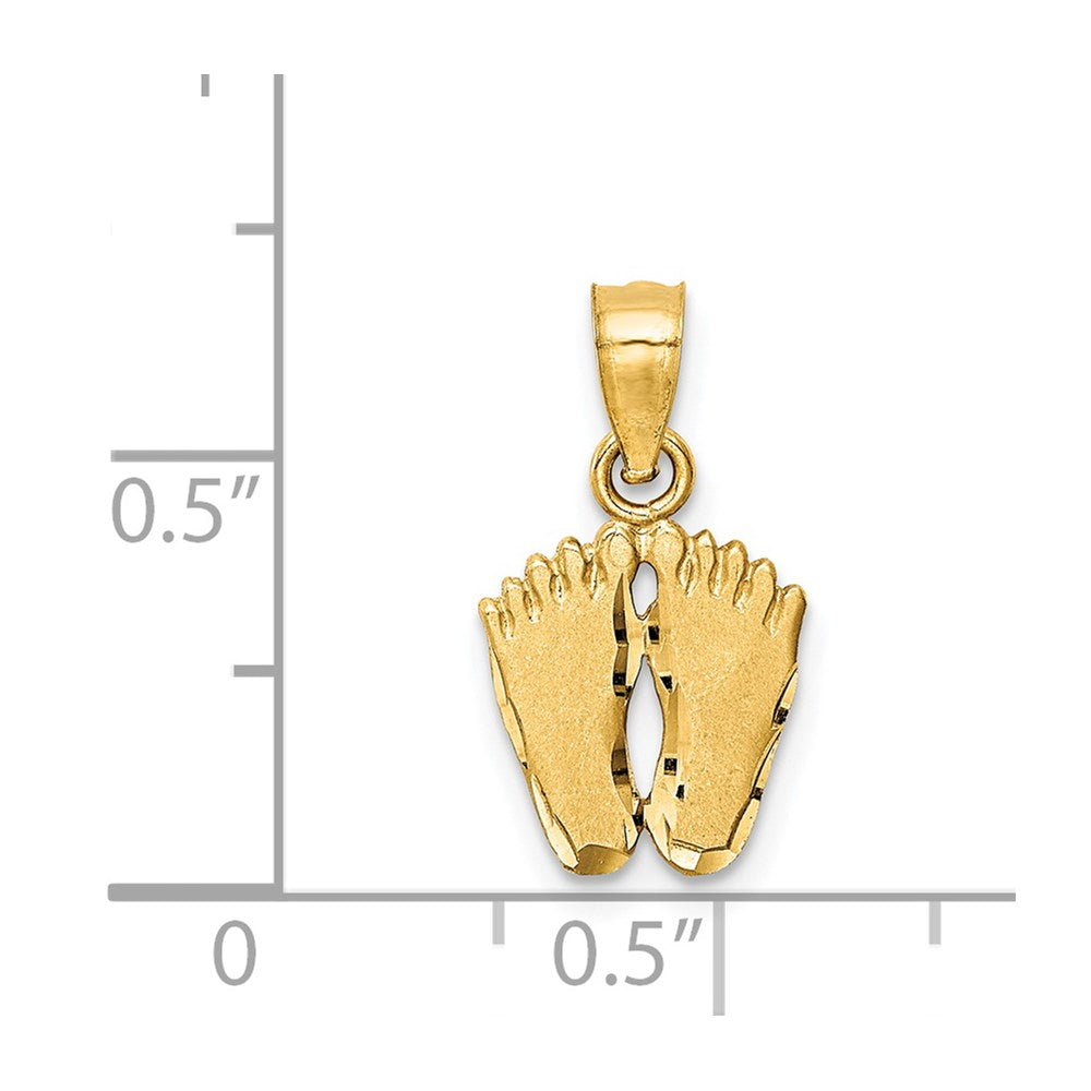 14k Satin Diamond-cut Footprints Pendant