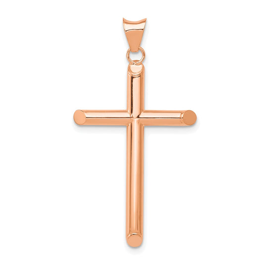 14k Rose Gold Polished Tube Cross Pendant