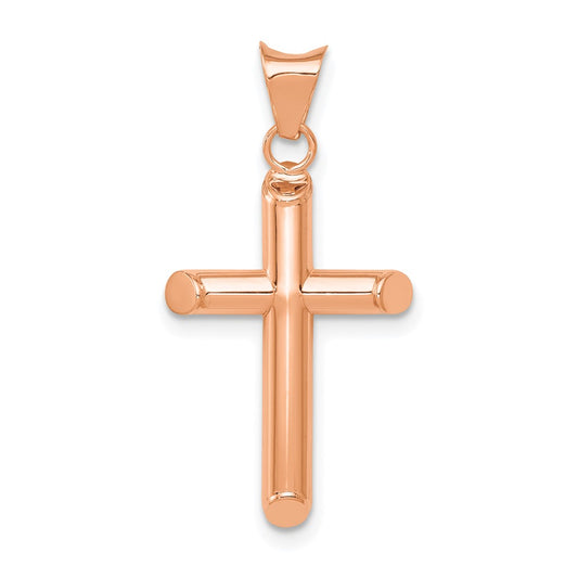 14k Rose Gold Polished Tube Cross Pendant