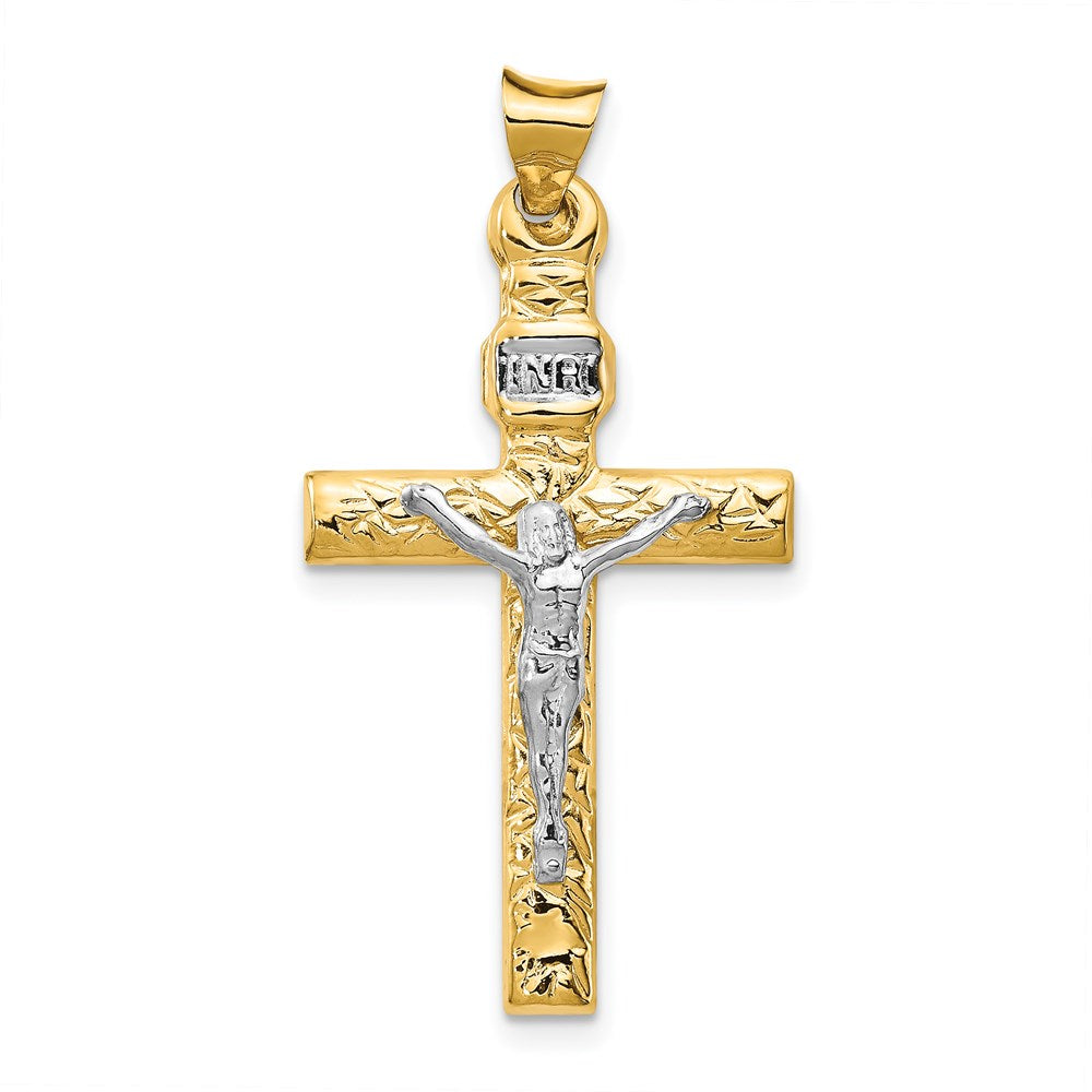 14k Two-Tone and Rhodium INRI Crucifix Pendant