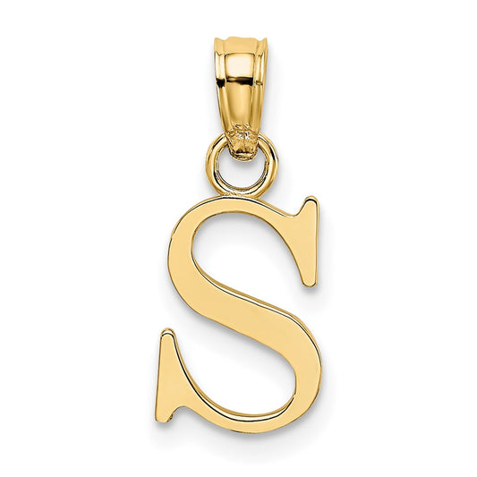 14K Polished Block Letter S Initial Pendant