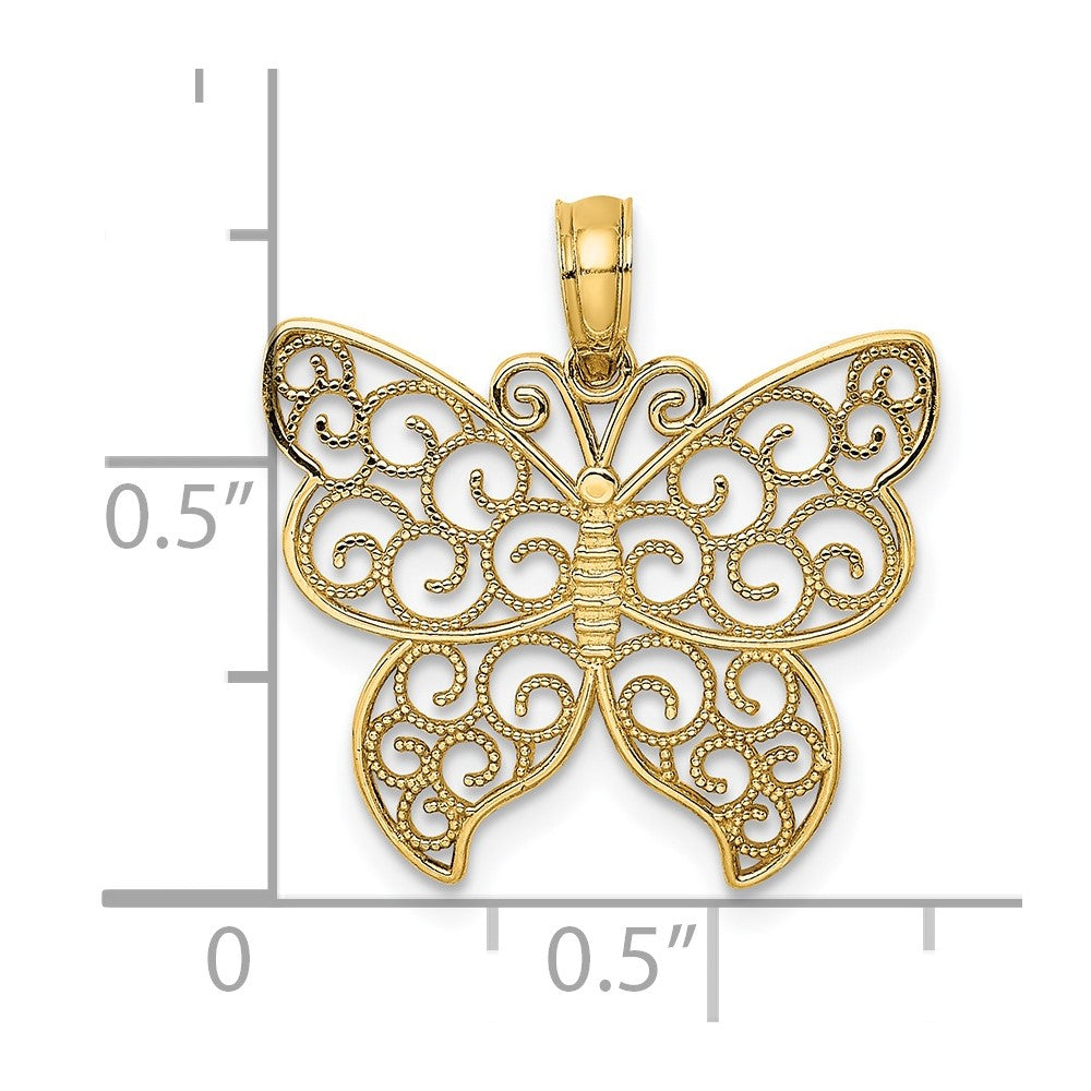 14K Beaded Filigree Small Butterfly Charm