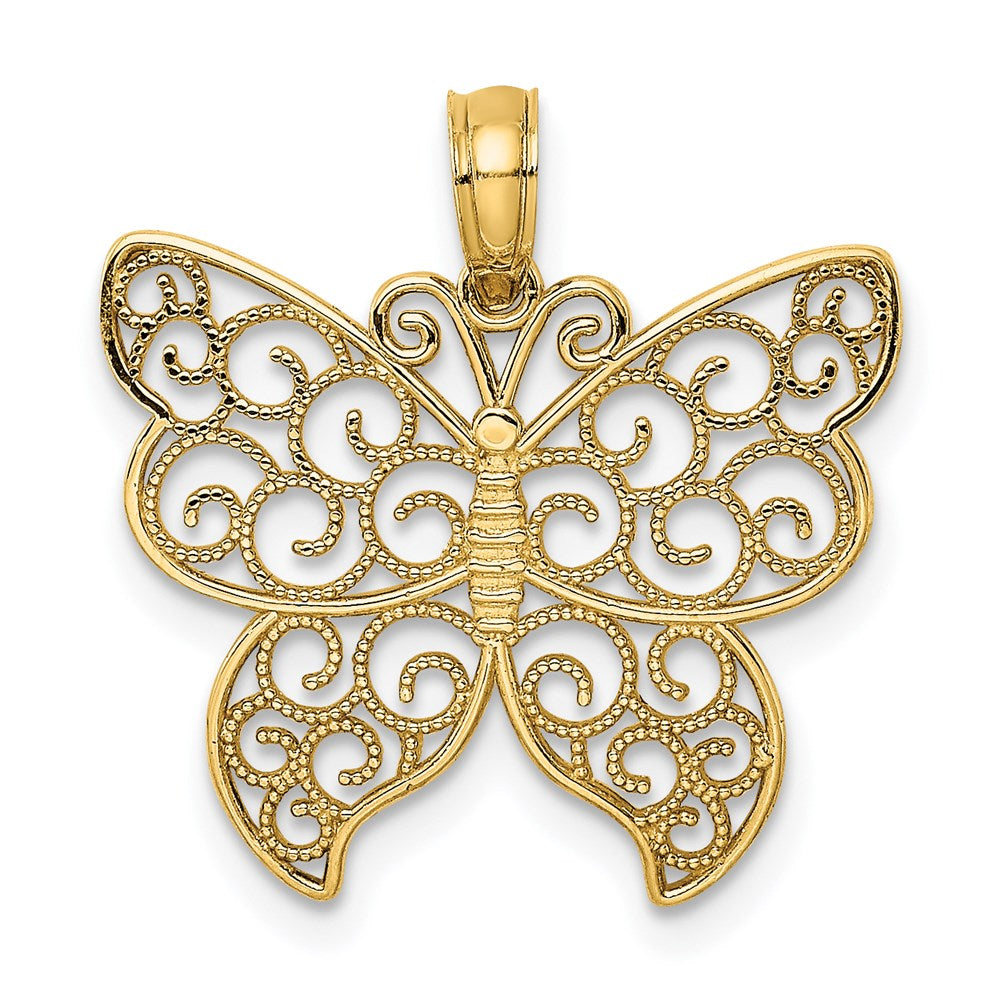 14K Beaded Filigree Small Butterfly Charm