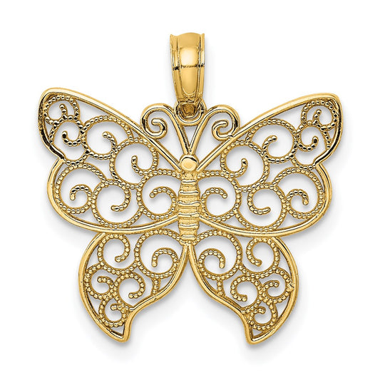 14K Beaded Filigree Small Butterfly Charm