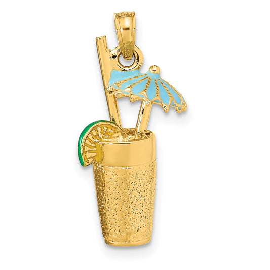 14K 3-D Cocktail Drink w/ Enamel Umbrella and Lime Charm