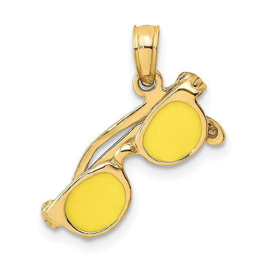 14K 3D Yellow Enameled Sunglasses Moveable Charm
