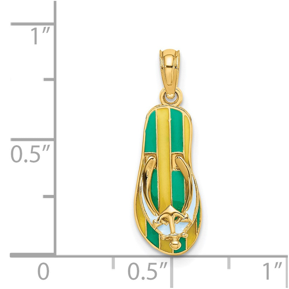 14K 3D Enamel Anchor On Stripe Flip-Flop Charm