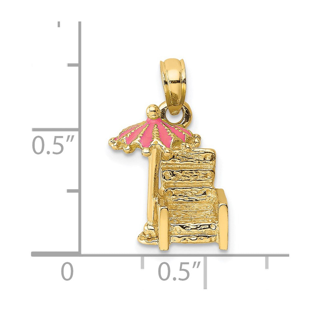 14K 3-D Pink Enamel Beach Chair and Umbrella Charm