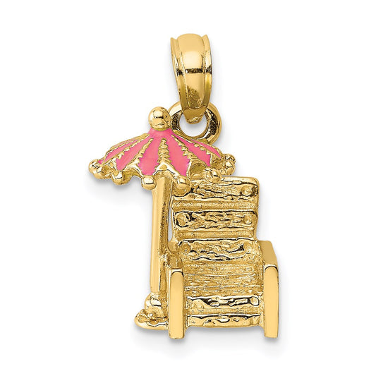 14K 3-D Pink Enamel Beach Chair and Umbrella Charm