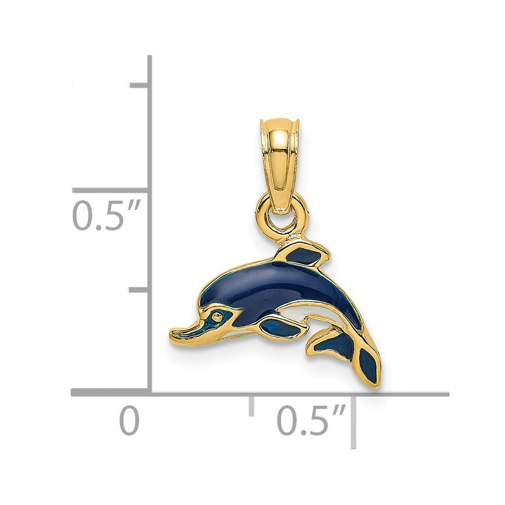 14K Blue Enamel Dolphin Charm