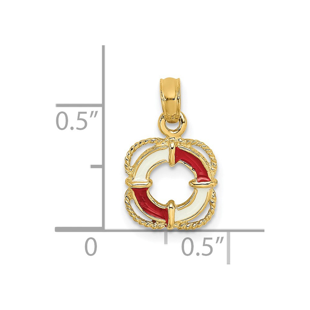 14K Red and White Enameled Lifesaver Ring Charm