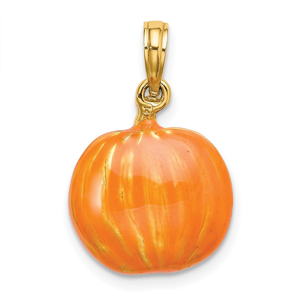 14K 3-D Enameled Pumpkin w/Black Cat and Moon Charm
