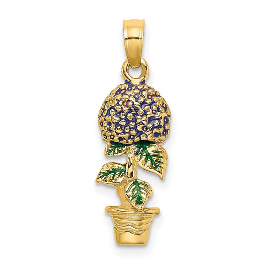 14K 3-D Enameled Lavender Hydrangea Flowers In Pot Charm