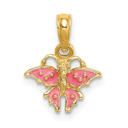 14K Enamel Mini Pink Butterfly Charm