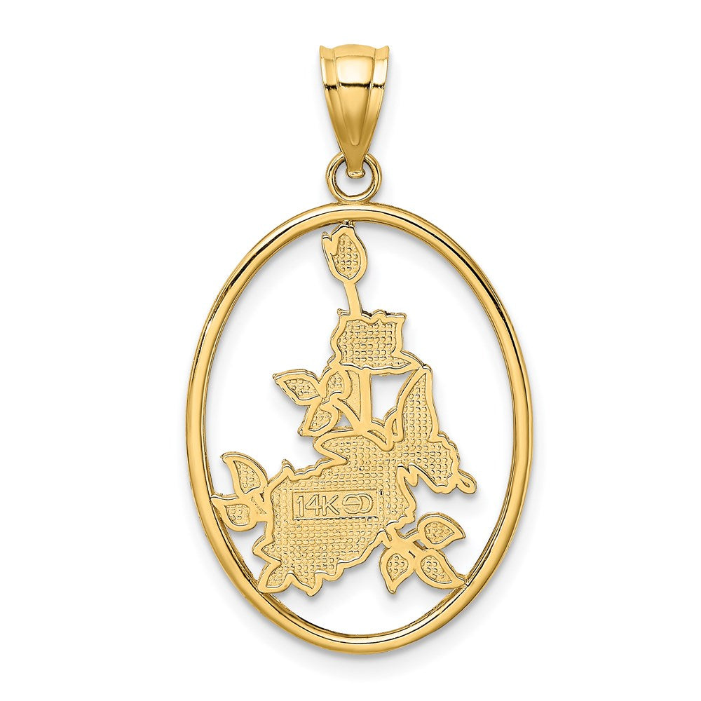 14K Enamel White Butterfly In Oval w/ Orange Flowers Charm