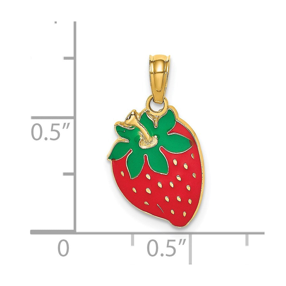14K W/ Enamel Strawberry With Leaf Charm